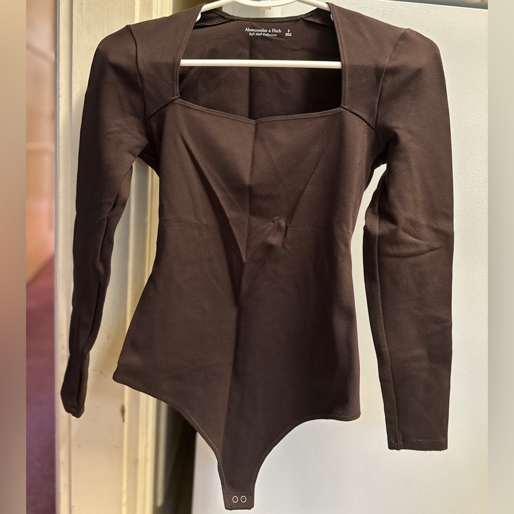 Abercrombie Brown Square Neck Long Sleeves Bodysuit